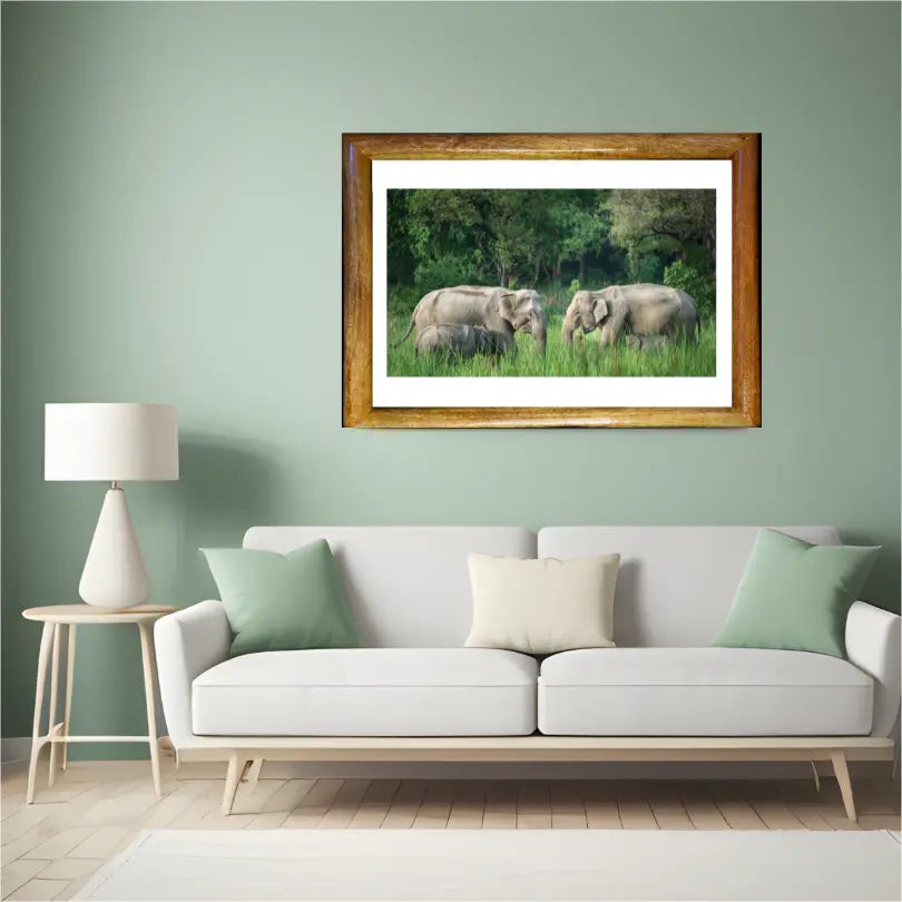 Réunion de familles d'éléphants - Art photographique animalier en bois