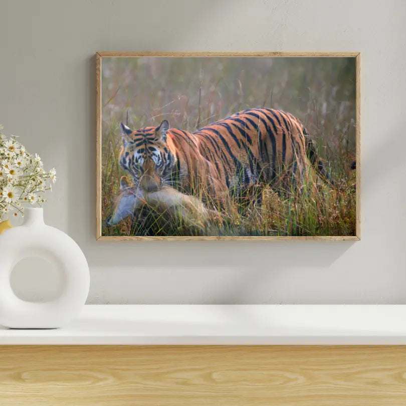 Photo d'art d'un tigre avec une proie