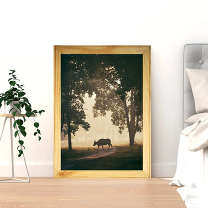 Bison Crossing in Silhouette - Wooden Wildlife Photo Art