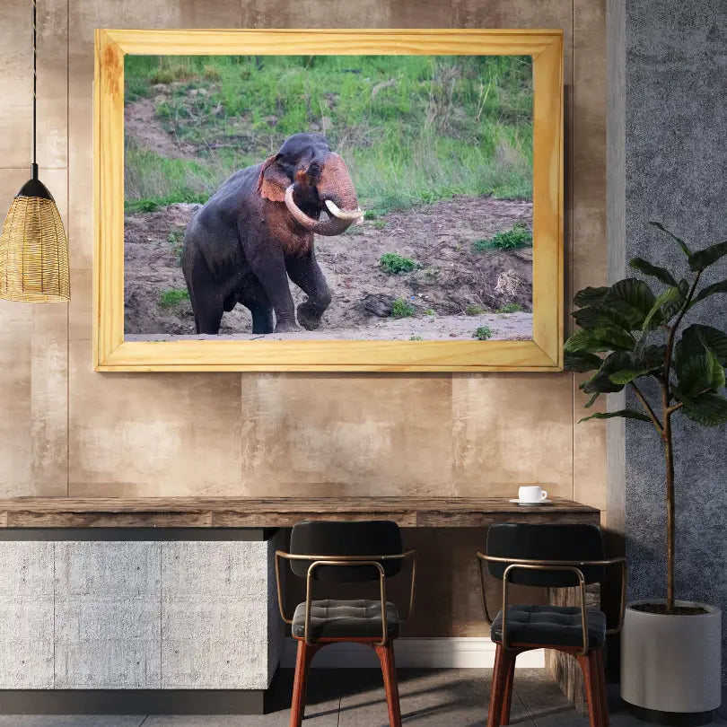 La routine quotidienne d'un éléphant - Éléphant en bois avec photo artistique - Le Gaj