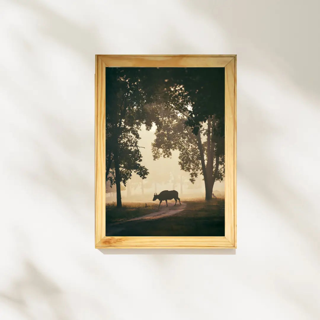 Bison Crossing in Silhouette - Wooden Wildlife Photo Art