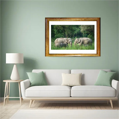 Elephant Families Reunion - Wooden Wildlife Photo Art