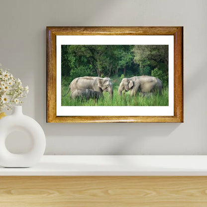 Elephant Families Reunion - Wooden Wildlife Photo Art