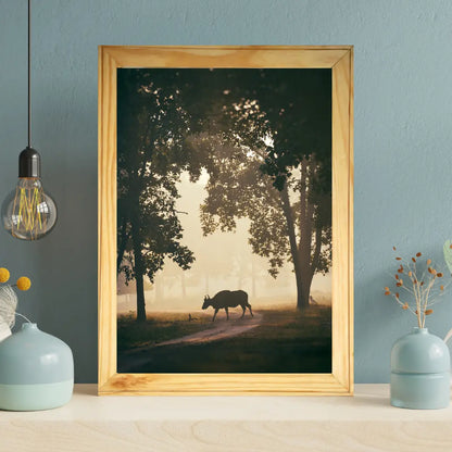 Bison Crossing in Silhouette - Wooden Wildlife Photo Art