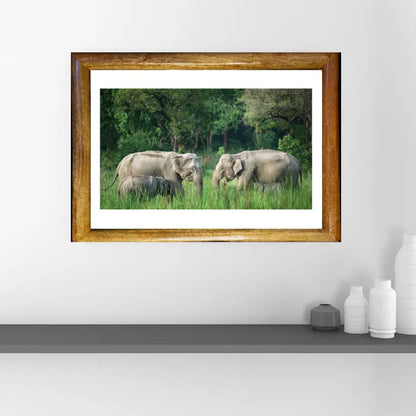 Elephant Families Reunion - Wooden Wildlife Photo Art