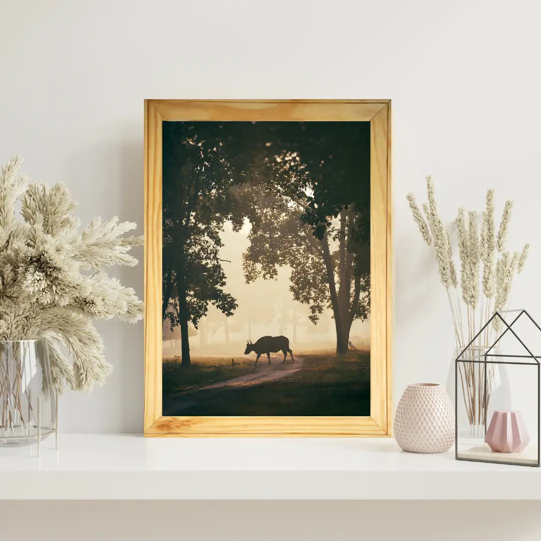 Passage de bisons en silhouette - Illustration photographique en bois sur la faune sauvage