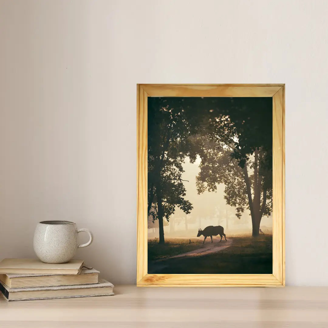 Bison Crossing in Silhouette - Wooden Wildlife Photo Art