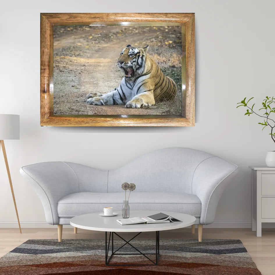Victorious Tiger Resting – Majestic Jungle Warrior Art Frame
