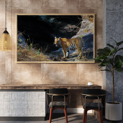 Fine Art Bandhavgarh National Park Framed Tiger Around Water Hole - Tiger Photo Home Decor- Wooden Photo Frame- Tiger Wooden Fine Art